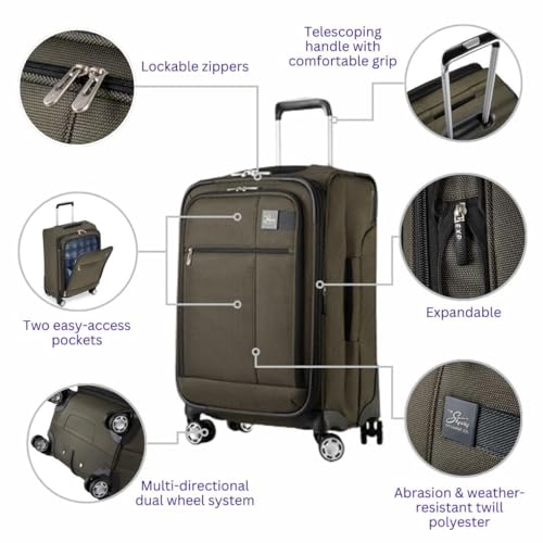 Skyway Sigma 7.0 Softside Expandable Spinner Suitcase with Wheels, Carry-on Luggage, Pine, 20-inch - color: Pine, size: Carry-on 20-Inch