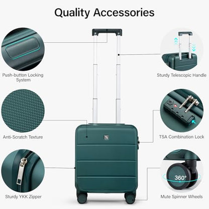 Hanke Underseat Carry On Luggage with Wheels, Hardside Small Suitcase - color: Blackish Green, size: 16 Inch