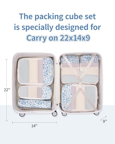 Narwey Compression Packing Cubes for Travel, Cute Luggage Organizer Bags - color: Y-Blue Flower