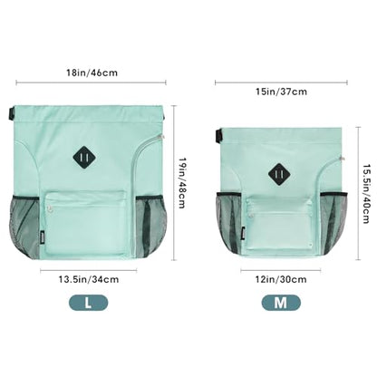 WANDF Drawstring Backpack with Shoe Compartment, Sports Gym Bag - color: L, Mint Green, size: Large