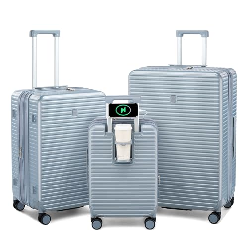 HanTrip 20"/24"/28" Expandable Hardshell Luggage Sets 3 Piece, Silver - color: Arctic Silver, size: Expandable 3-Piece Set(20/24/28)