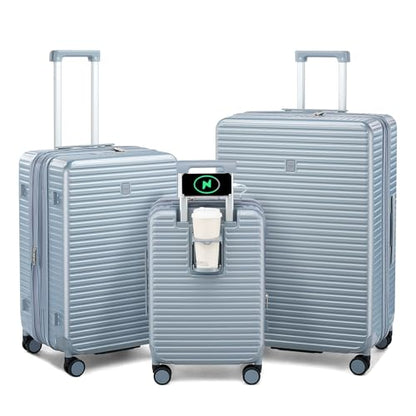 HanTrip 20"/24"/28" Expandable Hardshell Luggage Sets 3 Piece, Silver - color: Arctic Silver, size: Expandable 3-Piece Set(20/24/28)