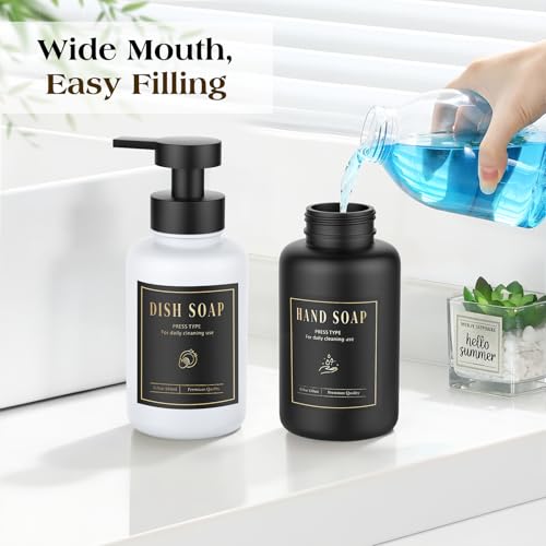Luxspire Foaming Soap Dispenser 15oz Hand Soap Bottle, Black+White, 2 Pack - color: Black + White
