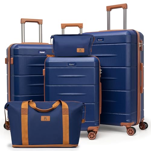 KUNEL Luggage Sets, Lightweight Durable Hardshell, 5 Piece, 20/24/28Inch - color: Blue