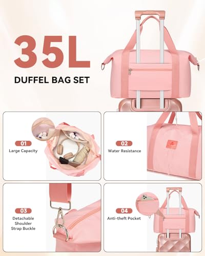 Somago Luggage Sets 5 Piece Hardside 20"/24"/28" with Duffle Toiletry Pouch - color: Rose Gold, size: 5 Piece Set