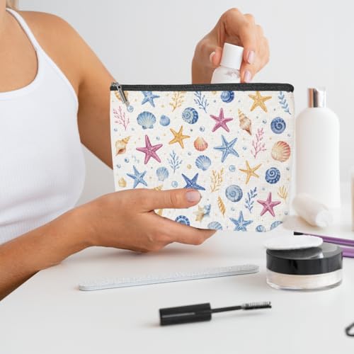Watercolor Seashell Starfish Makeup Bag, Cosmetic Bags for Women - color: Watercolor Seashell 444