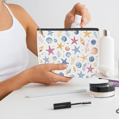 Watercolor Seashell Starfish Makeup Bag, Cosmetic Bags for Women - color: Watercolor Seashell 444