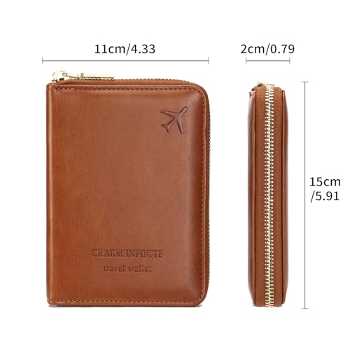 Travel Passport Wallet RFID Blocking Passport Holder-Women and Men with Zippered Ladies Passport Cover - color: H-Light Brown