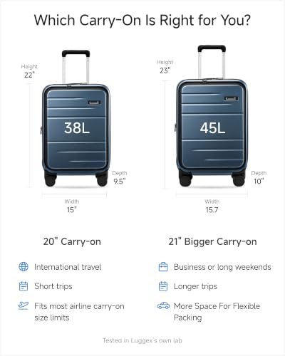 LUGGEX Carry On Front Pocket Suitcase, Expandable Polycarbonate, Blue, 21" - color: Blue, size: 21 Inch (Front Open)