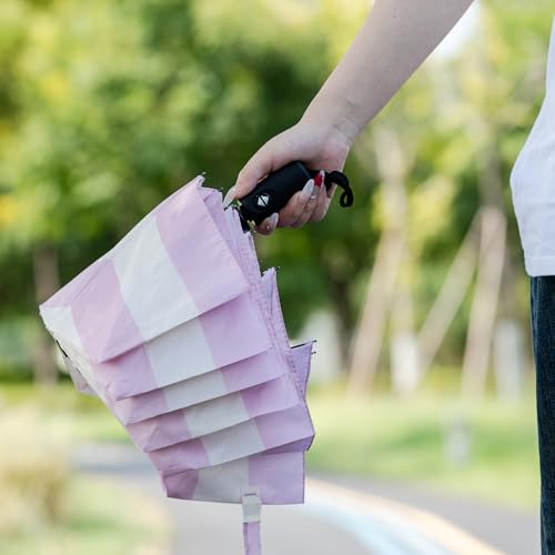 Mr. Pen- Windproof Travel Umbrella, Small Water-Resistant Automatic Folding Umbrella for Rain and Sun, Light, Compact and Portable for Women & Men, Fits Car & Backpack - color: Pink Stripes