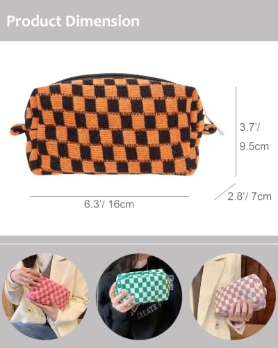Checkered Makeup Bag for Purse,Small Travel Cosmetic Pouch,Halloween Orange - color: Halloween Orange