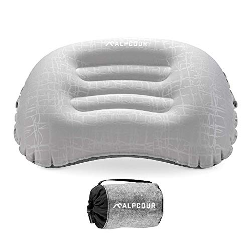 Alpcour Camping Pillow – Large, Inflatable, Ultralight Sleeping Pillow with Easy Blow Up Design, Soft Waterproof Exterior Cover and Compact Carry Case for Hiking, Backpacking, Airplane Travel & More - color: Frost Grey