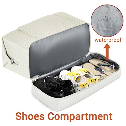 TIBES Travel Weekender Bag for Women, Overnight Bag with Shoe Compartment - color: J-Beige Diamond 3pcs