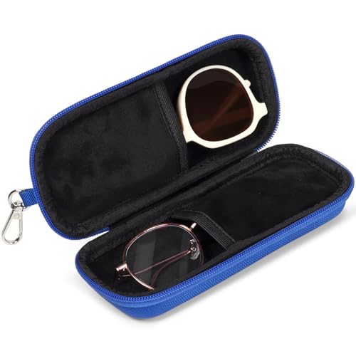 Double Eyeglasses Case for Dual Sunglasses, Hard Shell with Zipper - color: Blue