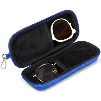 Double Eyeglasses Case for Dual Sunglasses, Hard Shell with Zipper - color: Blue