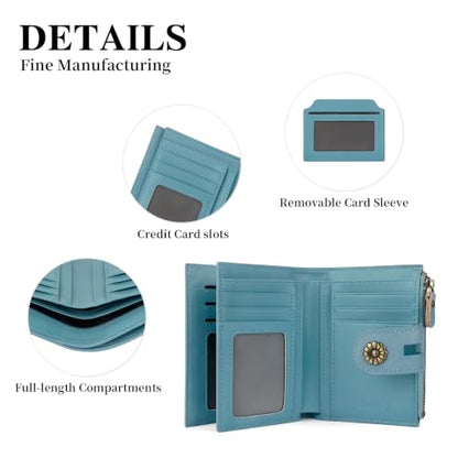 RFID Blocking Leather Womens Wallet with Coin Pocket(lakeblue) - color: c6-lakeblue