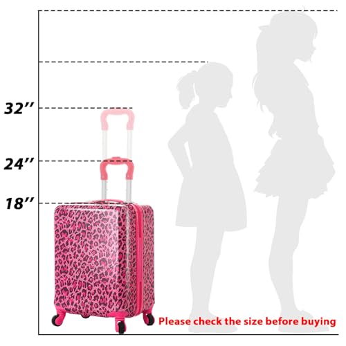Redbaker 6 Pcs Kids Luggage Set, 17 Inch, Pink Leopard Print - color: Hot Pink