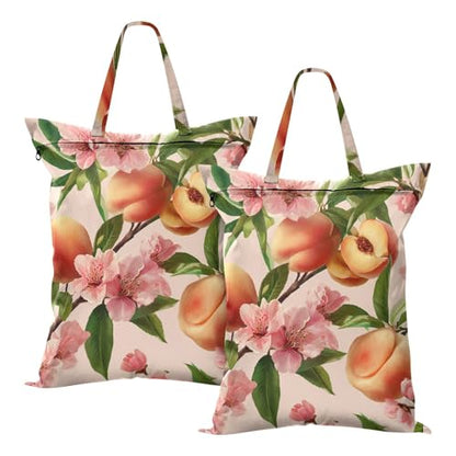 Travel Laundry Bags 2 PC Wet Dry Bag with Handle Dirty Clothes Organizer for Swimsuits Beach Camping Waterproof Washable Pink Peach Blossoms - color: Pink Peach Blossoms