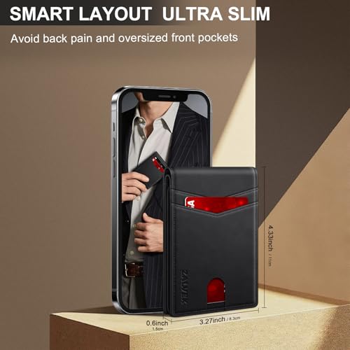 ZALVEX Wallet for Men Slim RFID Blocking Leather Credit Card Holder Wallet - color: C25-Crazy Horse-Black
