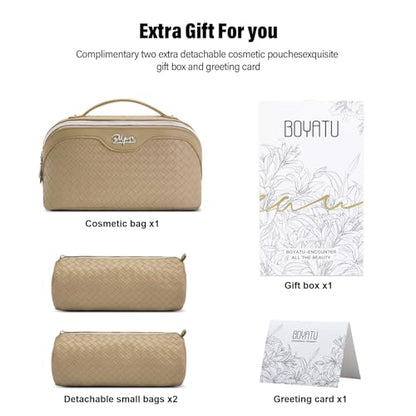 BOYATU Travel Makeup Bag Cosmetic Bags for Women: 3 Pcs Set Make up Bag - color: L12 Apricot