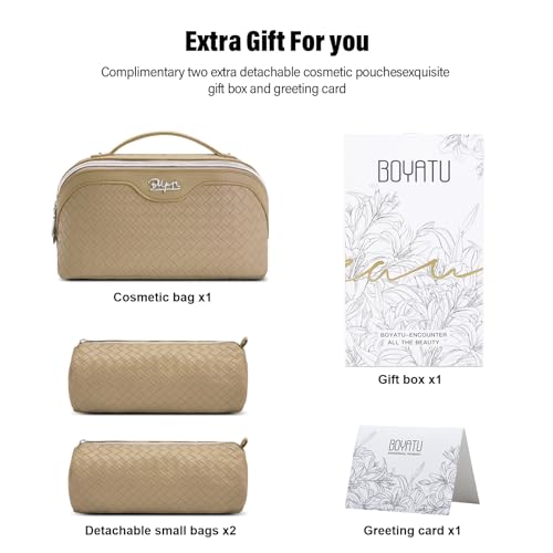 BOYATU Travel Makeup Bag Cosmetic Bags for Women: 3 Pcs Set Make up Bag - color: L12 Apricot
