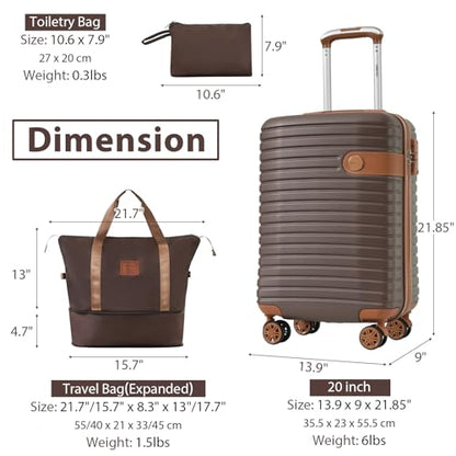 Merax 3-Piece Luggage Set, 20-Inch Carry-On Hardshell Suitcase with Wheels - color: Brown, size: 3-piece set (20-inch)