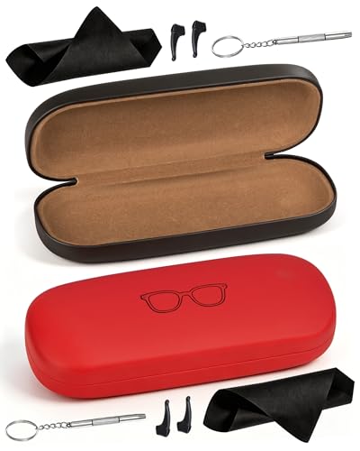 RayLove Glasses Case, 2 Pack Hard Eyeglass Case with Cleaning Cloth, Glasses Case Hard Shell Fits Most Sunglasses Eyeglasses - color: Black Red