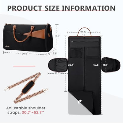 Joyrally Convertible Garment Duffle Bag for Women, 40L Carry-On, Black - color: Black