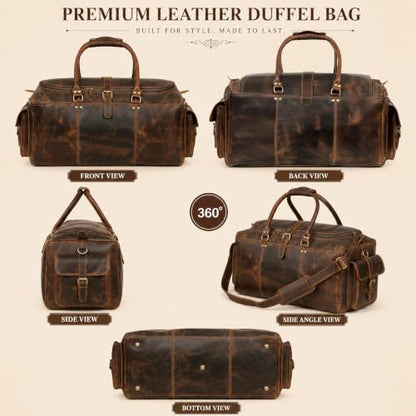 Cuero Full Grain Leather Duffle Bag for Men, Buffalo Overnight Weekend Travel Bag, Carry On with Organized Pockets, YKK Zippers, Adjustable Strap (Choclate Brown) - color: Choclate Brown