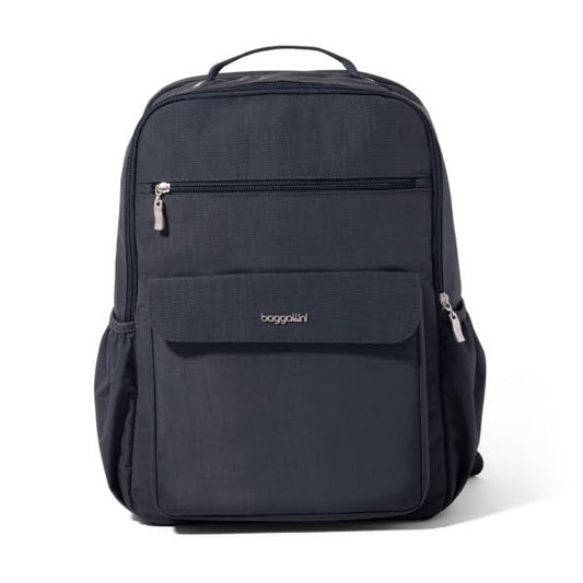 Baggallini Everyday Laptop Backpack - 11x15.5 Lightweight Water-Repellent Nylon Travel Bag w/Padded Laptop Sleeve & RFID - color: French Navy