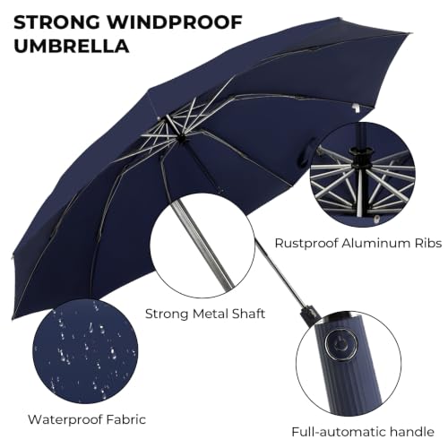 ZDSSM Inverted Umbrella for Rain, Compact Windproof Auto Open Close - color: 네이비