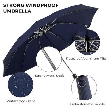ZDSSM Inverted Umbrella for Rain, Compact Windproof Auto Open Close - color: 네이비