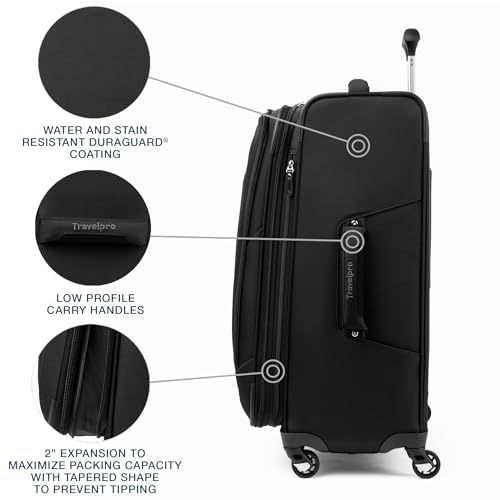 Travelpro Maxlite 5 Softside Checked Luggage Spinner, Black, 25-Inch | Medium Checked Suitcase, Expandable With 4 Wheels, Lightweight & Versatile Travel Design, Men & Women - color: Black, size: Checked-Medium 25-Inch
