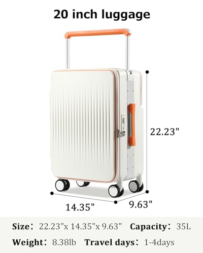 Joyway 20 Inch Top Opening Carry on Luggage with Aluminium Frame, White - color: White