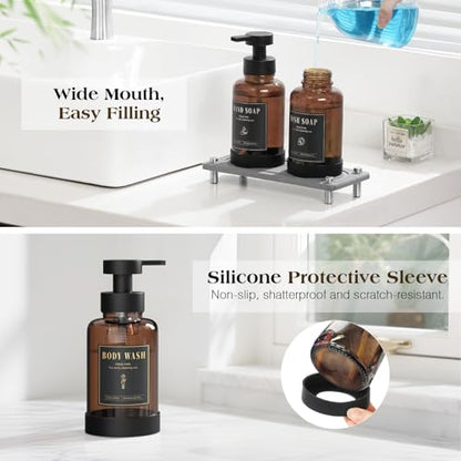Luxspire 15oz Glass Foaming Soap Dispenser Set, Amber + Dark Gray, 2 Pack - color: Brown