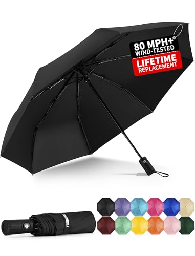Yoobure Windproof Automatic Travel Umbrella, Compact Folding UV Sun & Rain - color: Black