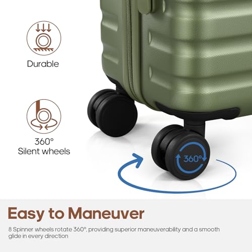 3 Piece Luggage Set, Lightweight Hardshell Large Checked Suitcase TSA Lock - color: Amry Green, size: 3-Piece Sets (20in/24in/28in)