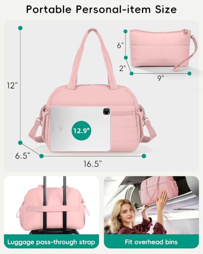 Urbanstand Travel Duffle Bag, Puffer Weekender Carry on Bag for Women - color: Pink