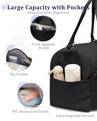 Gym Bag for Women with Shoe Compartment Travel Duffel Bag Black - color: D10-Black