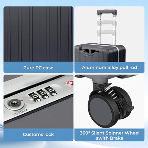 20" Ride-On Luggage with Child Seat, Hardside Carry-On Suitcase with 360° Silent Spinner Wheels, TSA Lock, & Dual Telescoping Handles for Kids & Adults & Busy Moms - color: Grey