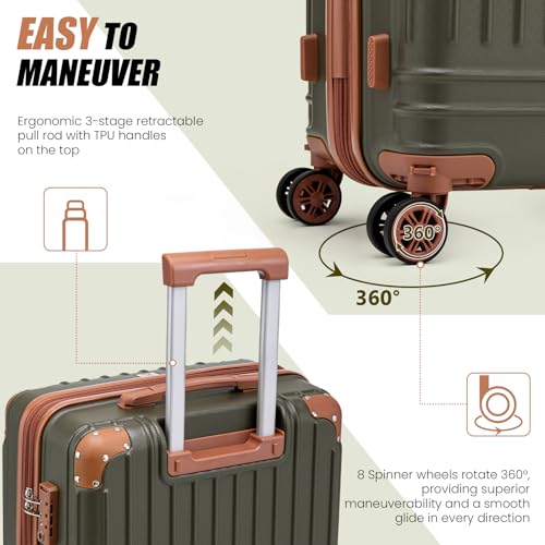 KUNEL Luggage Sets 5 Piece, Hardshell Expandable Suitcase, 20/24/28inch - color: Olive
