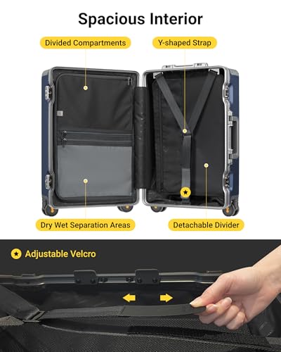 LEVEL8 Zipperless Checked Luggage 24" Hardshell Suitcases with Wheels Blue - color: Blue, size: Checked 24 Inch (Upgraded)