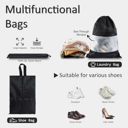U+U 5 Set Packing Cubes, Travel Organizers with Shoe Bag (Black) - color: Black
