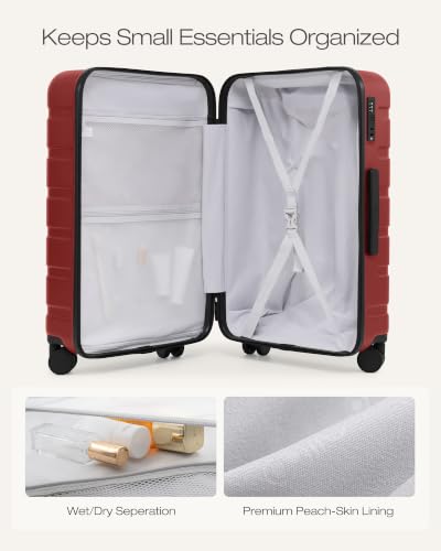 Coolife Luggage Set, Lightweight Durable Hardshell, 3 piece, Deep Red - color: Deep Red