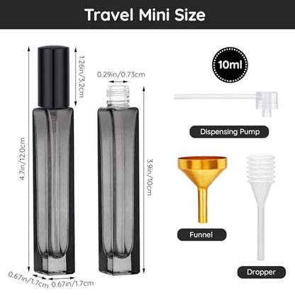 Segbeauty 0.34oz Small Glass Perfume Atomizer Travel Refillable Bottles, 2pcs 10ml Perfume Container Portable, Black Mini Cologne Sprayer Atomizer Empty, Cologne Travel Bottle with Dispensing Kit - color: Black