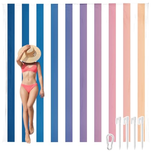 AlphaBeing Beach Blanket Waterproof Sandproof, Extra Large Beach Mat - color: Navy Stripes, size: 79“×83”