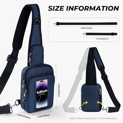 Anti-Theft Crossbody Sling Bag, RFID Blocking, Zipper Lock, Small - color: Blue