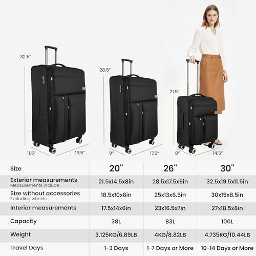 3-Piece Luggage Set(20/26/30in)-Expandable Luggage Set - color: Black, size: 3-Piece Set (20"/26"/30")