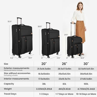 3-Piece Luggage Set(20/26/30in)-Expandable Luggage Set - color: Black, size: 3-Piece Set (20"/26"/30")