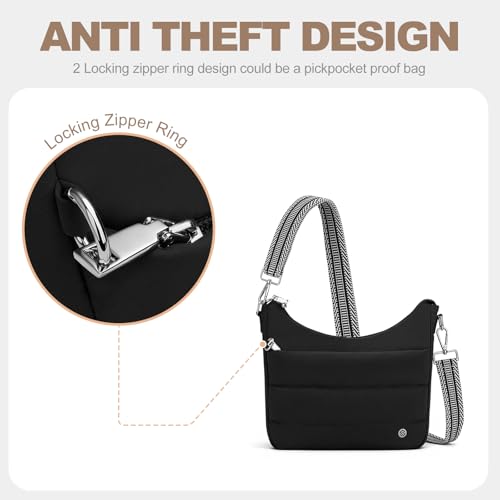 SYTRAH Anti Theft Crossbody Hobo Bags for Women, RFID Puffer Purse - color: Black